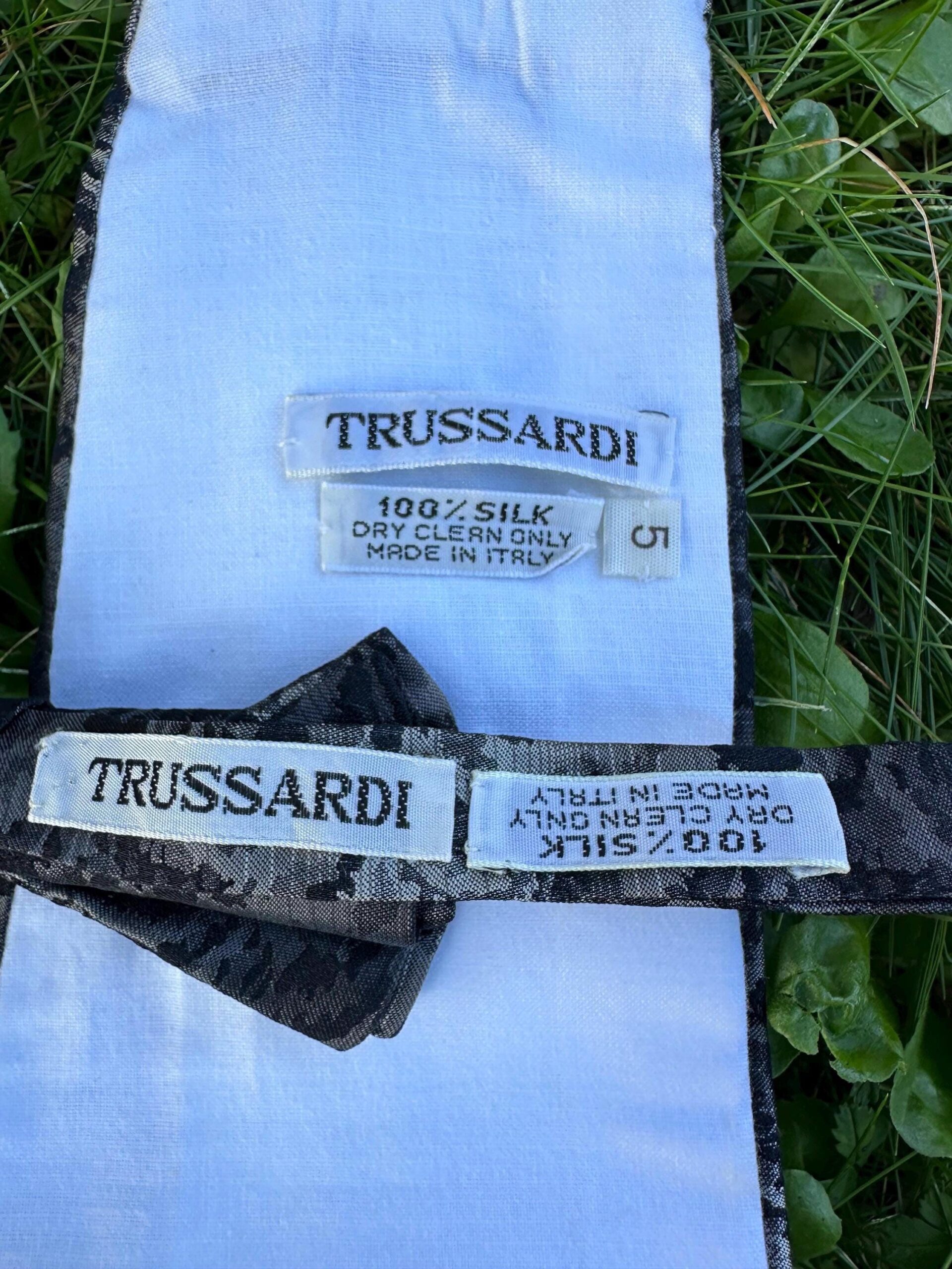 90s tuxedo headband bow tie Trussardi/Gray silver tuxedo headband silk/Cummerbund bow tie Trussardi/Fusciacca Trussardi - immagine 5